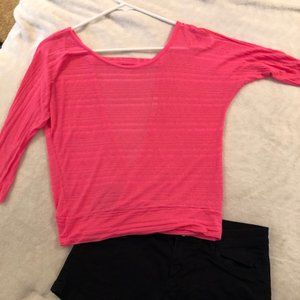 Pink Crop Top 3/4 Sleeve with Open Back